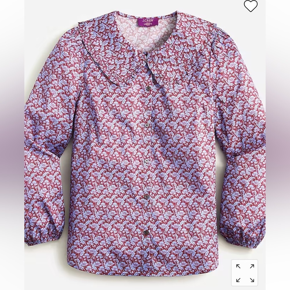 J. Crew liberty print ruffle collar blouse, size 8